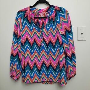 Lilly Pulitzer Chevron Elsa Silk  Multicolor Colorful Vibrant Spring Top